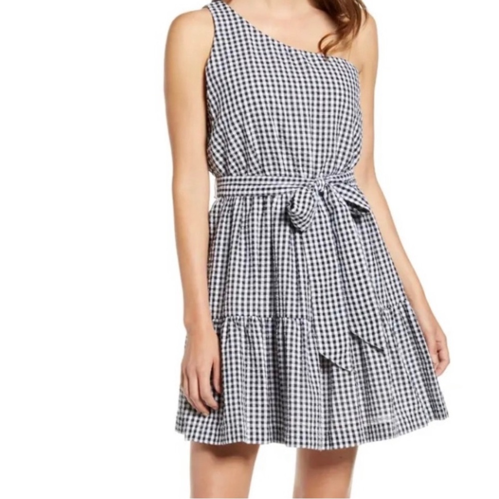 Vineyard Vines One Shoulder Dress Black White Gingham Seersucker dress